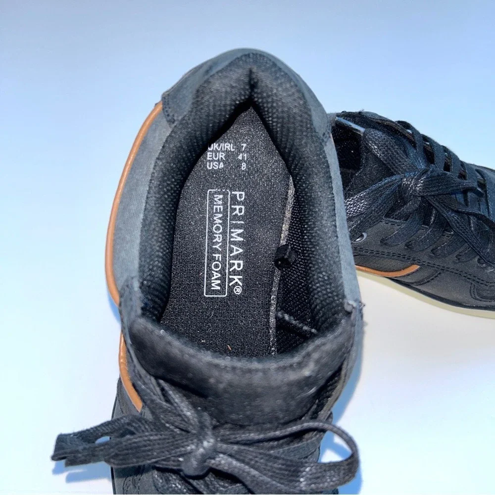 Primark Man Black Tan Sneakers Shoes‎ New Sz. 8